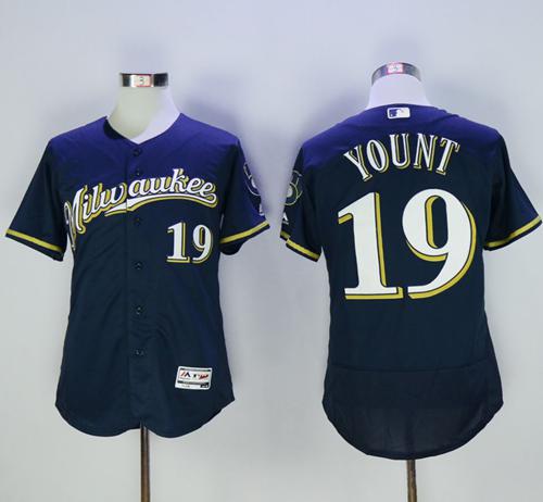 Brewers #19 Robin Yount Navy Blue Flexbase Authentic Collection Stitched MLB Jersey - Click Image to Close